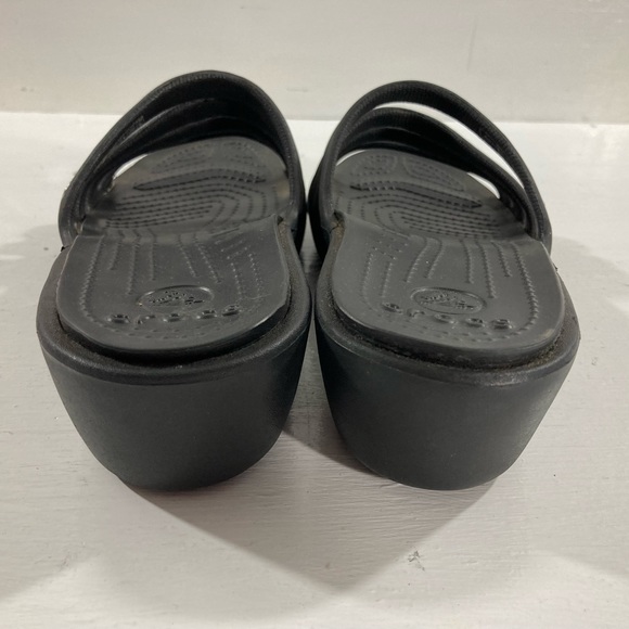 Crocs Black Rhonda Wedge Heel Strappy Slip On Comfort Sandals Women's 7 Shoes - Picture 6 of 9